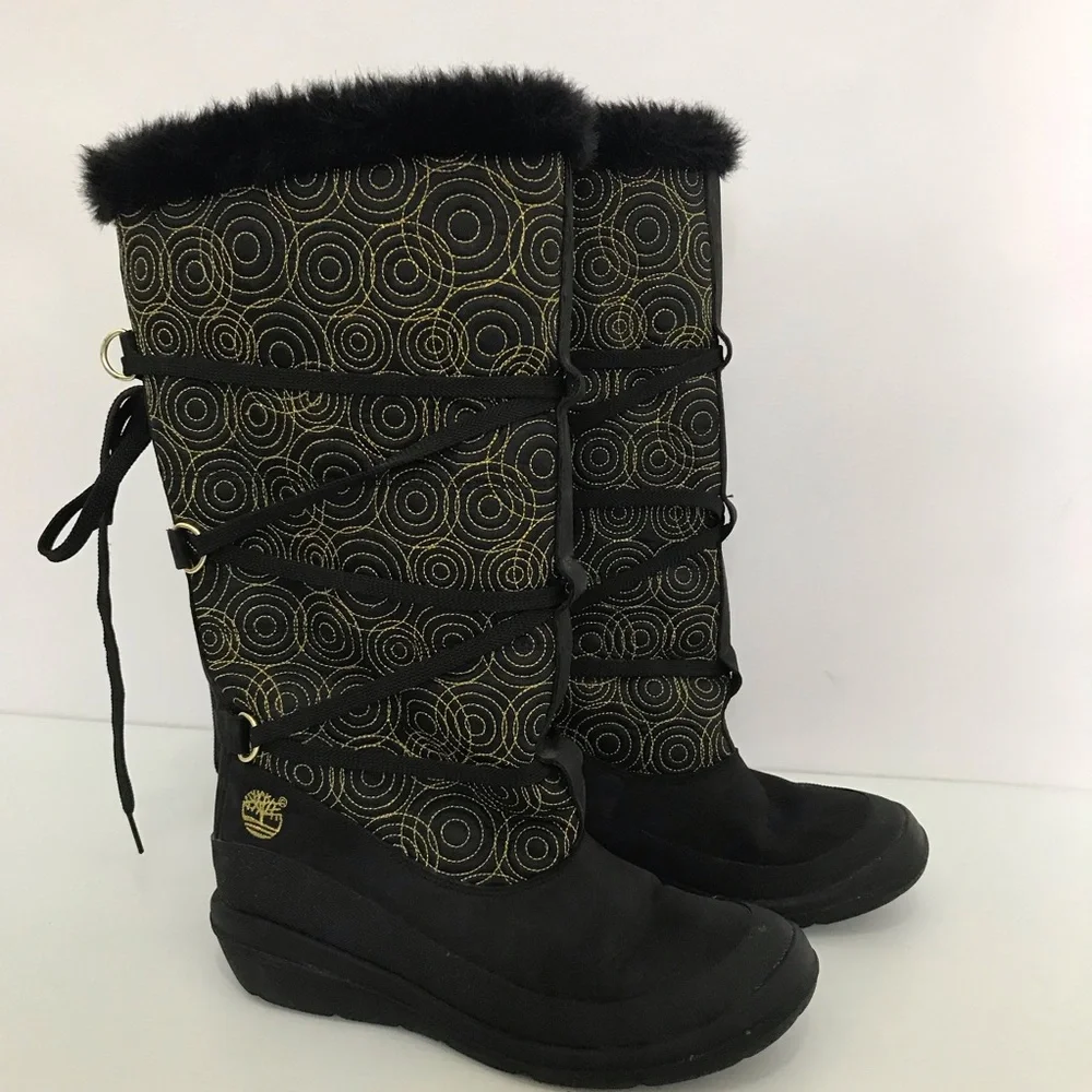Timberland Women's Black and Gold Circle Pattern Boots - Picture 1 of 11